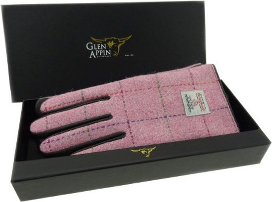 Dames Handschoenen Roze met Bruin Leer - Harris Tweed - Glen Appin of Scotland