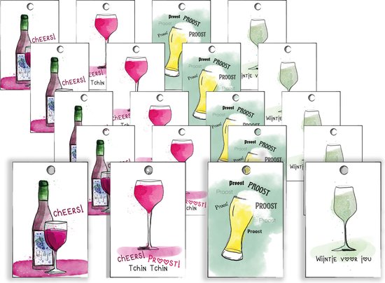 Set van 20 cadeaukaartjes – 4 verschillende ontwerpen – Cadeaulabels / bedankkaartjes – 5,5 x 8,5 cm – Gerecycled papier – Inclusief gaatje voor lint