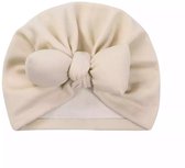 Little koekies - Baby Muts met Strik Beige -  Baby Newborn Kind - kraamcadeau - geboortecadeau