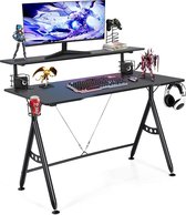 LUXGOODS Gaming bureau met monitor plank, computertafel met game handvat rek, bekerhouder, hoofdtelefoon haak & luidspreker houders, ergonomisch thuiskantoor gamingbureau met kools