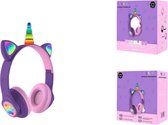 Cat Eenhoorn Wireless Stereo Koptelefoon - Over Ear Headset - Hifi Stereo Bass - Katten Oortjes - Paars met roze
