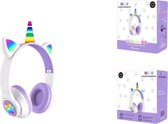 Cat Eenhoorn Wireless Stereo Koptelefoon - Over Ear Headset - Hifi Stereo Bass - Katten Oortjes - Paars met wit