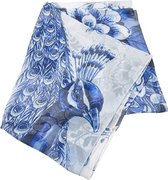 Heinen Delfts Blauw | Chiffon sjaal | Pauw met bloemen | Delfts Blauw | Souvenir | 65 x 150 cm