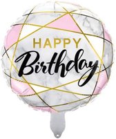 Folieballon Happy birthday - Marmer - Rond - Verjaardag - Feest - Versiering - 45 cm