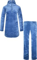 Huispak Fine Woman velours capuchon zakken korte rits blauw XXL