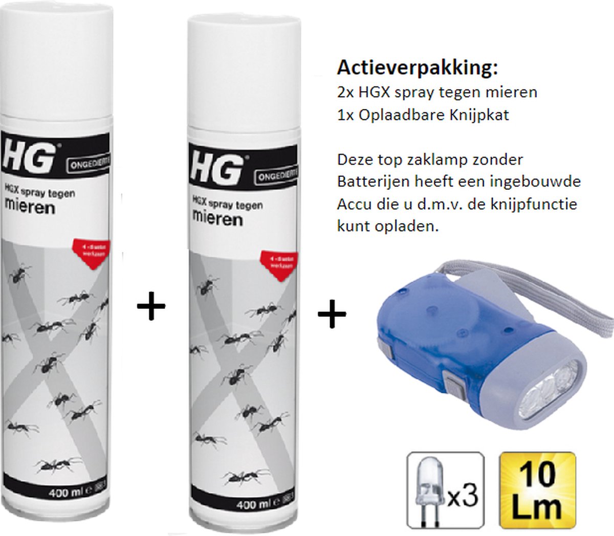 HGX spray tegen mieren - 2 stuks + Zaklamp/Knijpkat
