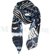 Sjaal viscose dierenprint zwart/jeansblauw/wit