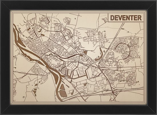 Houten gegraveerde stadskaart - Deventer