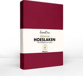Loom One Premium Hoeslaken – 97% Jersey Katoen / 3% Lycra – 180x220 cm – tot 40cm matrasdikte– 200 g/m² – voor Boxspring-Waterbed - Wijnrood