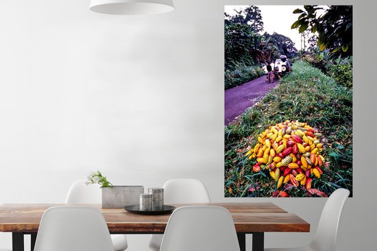Tas de fèves de cacao tropicales et fraîches Poster 80x120 cm - Tirage photo sur Poster (décoration murale salon / chambre)