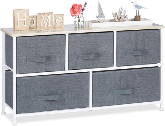 commode relaxdays en métal - caisson à tiroirs - commode - paniers gris - système de tiroirs - armoire latérale E