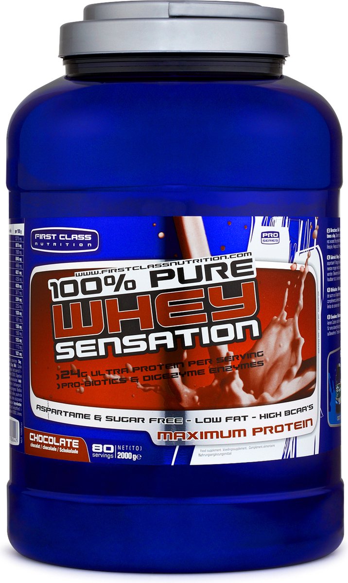 100% Whey sensation (Chocolate - 2000 gram) - FIRST CLASS NUTRITION - Whey Protein - Eiwitpoeder - Eiwitshake - Sportvoeding - 66 shakes