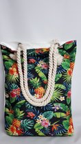 Strandtas met rits - Gebloemd met kleurde ananassen Print - Eenzijdig bedrukt - 44cm x 34 cm - Beach Bag - Vakantie - Strand - Gecoat - Kerst Cadeau Tip!!