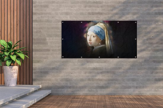 Affiche de clôture Fille à la perle - Johannes Vermeer - Arc-en-ciel - 200x100 cm - Toile de jardin