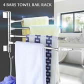 Vier Polen - Rvs - Handdoekrek Bar - 360 Roterende - Handdoekenrek - Badkamer - Wandmontage - Handdoek Gepolijst Rek