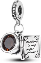 Zilveren Bedel Boek en Koffie | Reading is my Superpower | Sterling zilver 925 | Bedels Beads | Kerst / Sinterklaas Cadeau Tip  | Past op je Pandora armband | Romystones