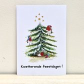 Postkaartenset 5st - b-creativ - kerstboom met roodborstjes - excl envelop