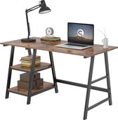 Computertafel | Bureau | Werktafel | Kantoortafel | Hout | 120 x 60 x 75 Cm | Metalen Frame | 2 Opbergvakken | Donkerbruin | Industrieel