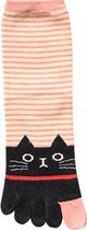 Teensokken - toesocks - Sokken Dames - zalm - roze - print kat - 36-40 - gestreept