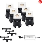 (Complete set) - 6 x LED grondspot Braga IP67 - 3 watt - 24v & 5 x Kabelverbinder T waterdicht - 24 v & 1 x LED Hamulight transformator 100w - 24v | LED Tuinverlichting | Buiten spots | Buite