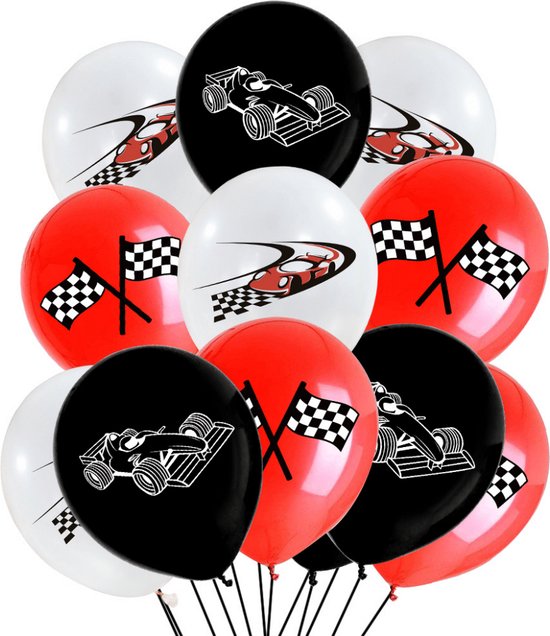 Formule 1 / Racevlag ballonnen  - kinderfeestje - versiering -  Rood & Zwart - partijtje - feest - Set van 10