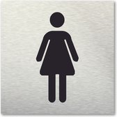 Pictogram Toilet dames - aluminum rvs look - deurbordje - 10 x 10 cm - zelfklevend - vierkant