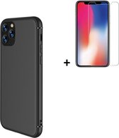 Hoesje iPhone 11 Pro Max - Screenprotector iPhone 11 Pro Max - Siliconen - iPhone 11 Pro Max Hoes Zwart Case + Tempered Glass