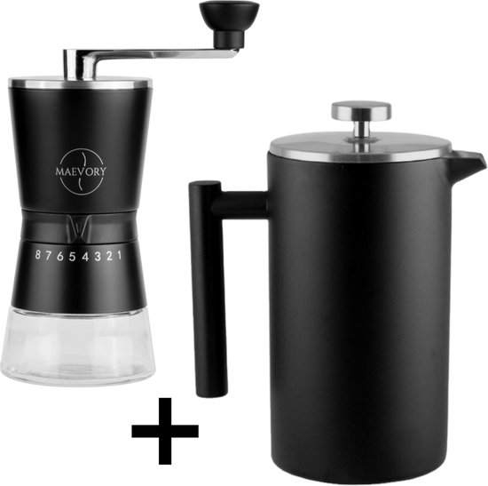 Maevory French Press en Handmatige Koffiemolen set Koffie