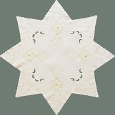 Kerst-Tafelkleed - Ecru met kaars en kerstroos in gouddraad - Ster 60 cm