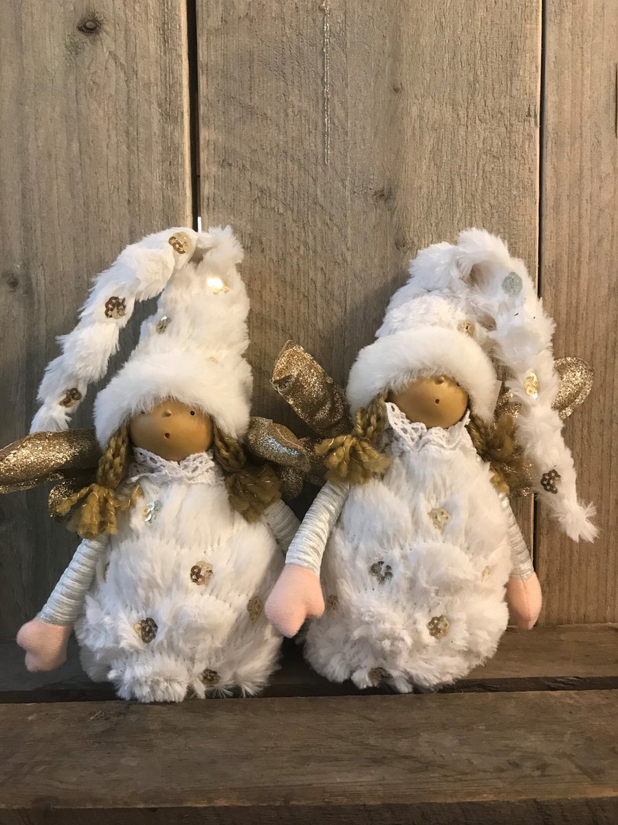 Kerstengel -Goud - Wit - Set van 2 - Pluche