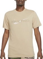 Nike Pro Dri-FIT Sportshirt - Maat S  - Mannen - kaki - wit