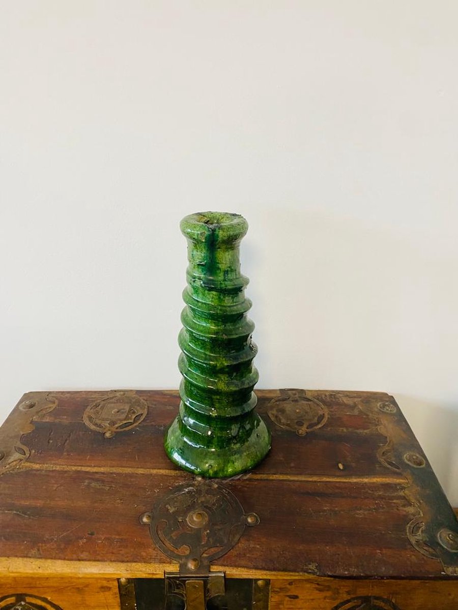 TAMEGROUTE KANDELAAR SCHROEF 31 CM Groen - Moroccan Garden - Handgemaakt - unieke kandelaar