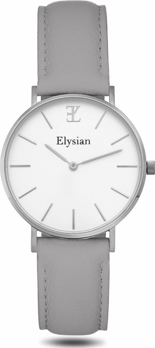 Elysian - Horloge Dames - Zilver - Grijs Leer - 36mm - Waterdicht - Cadeau Voor Vrouw