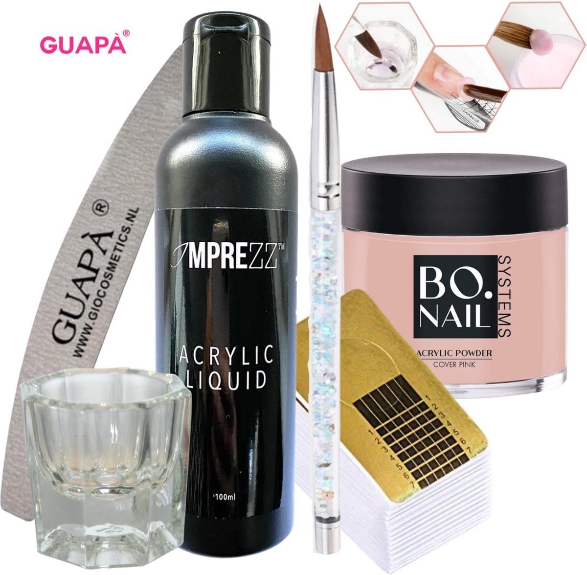 Goedkoopste GUAPÀ Acryl Starterspakket | Acryl Nagels | Acryl Poeder | Acrylic Liquid | Acryl Penselen | Dappendish | Acryl nagels | Acrylic Nails | Cover Pink