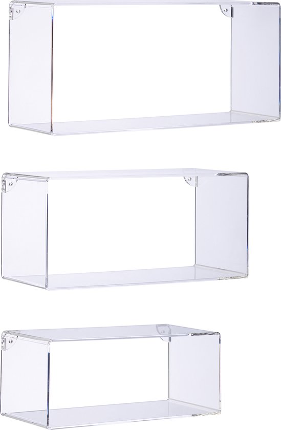 Relaxdays wandbox set van 3 stuks - wandboard - acryl - wandplank - afgeronde hoeken - Rechthoekig