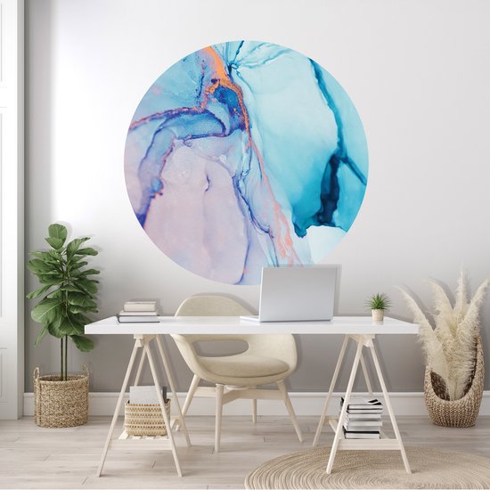 Tizato - Wall Circle Marble Blauw – Sticker Muursticker Circle autocollant – Ø 182 cm