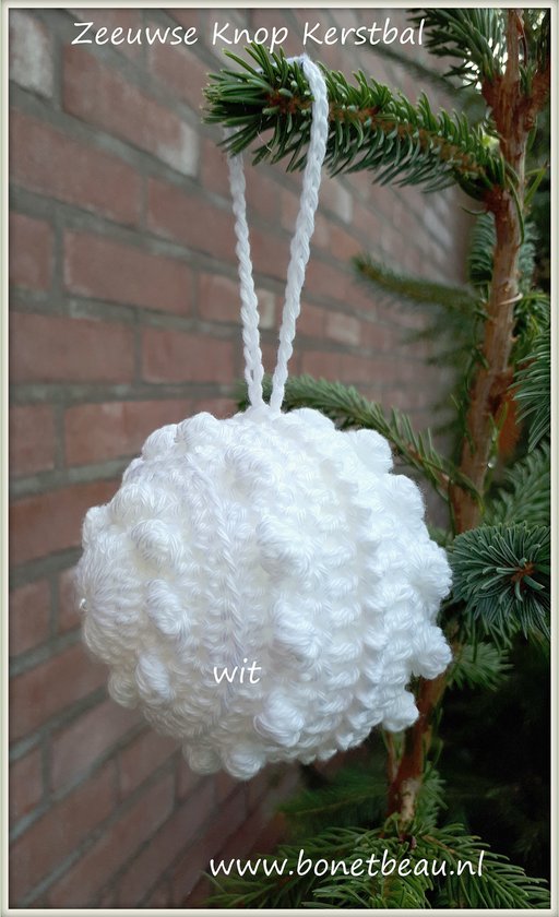 Bon et Beau DHZ-pakket Zeeuwse Knop Kerstbal haken - wit - 6 stuks