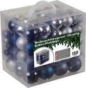 Kerstballenset - kerstballen verschillende diameters - kerstversiering - 120 stuks - zilver met blauw