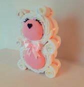 Luiertaart meisje-beertje roze-met 2 hydrofiele doeken-35 A-merk pampers-met gratis geboortekaartje-Beziens baby-origineel kraam cadeau