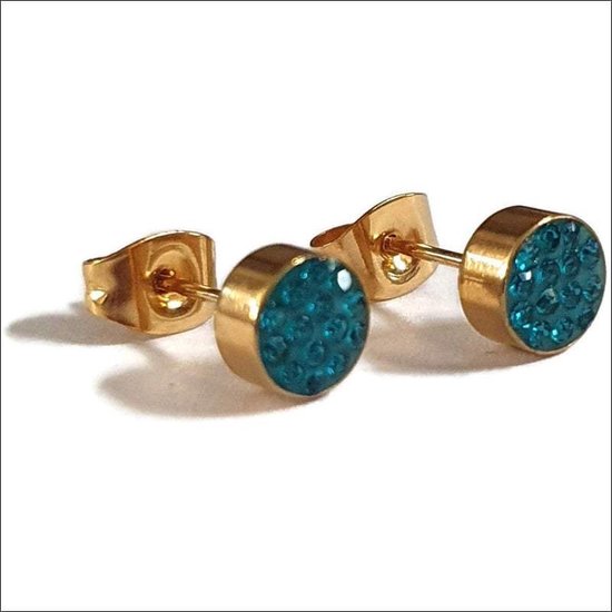 Aramat jewels ® - Goudkleurige oorbellen druzy zweerknopjes zee groen kristal chirurgisch staal 6mm