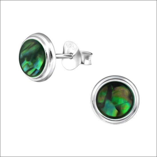 Aramat jewels ® - Zilveren schelp oorbellen abalone groen 925 zilver 8mm