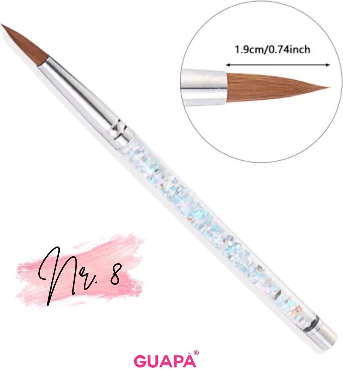 Goedkoopste GUAPÀ - Acryl Glitter Penseel Nr 8 - Uniek Design - High Quality & 100 Nylon - Nagel Penselen