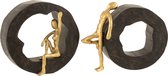 J-Line Figuur Rusten Mangohout/Aluminium Zwart/Goud Assortiment Van 2