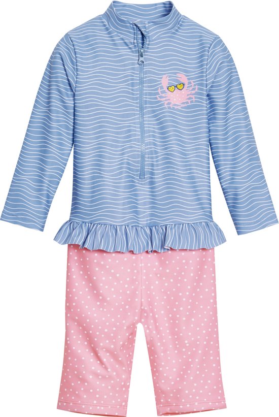 Playshoes - UV-zwempak voor meisjes - longsleeve - Krab - Lichtblauw/roze