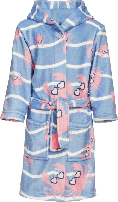 Playshoes - Fleece badjas voor meisjes - Krab - Lichtblauw/roze - maat 158-164cm (13-14 jaar)