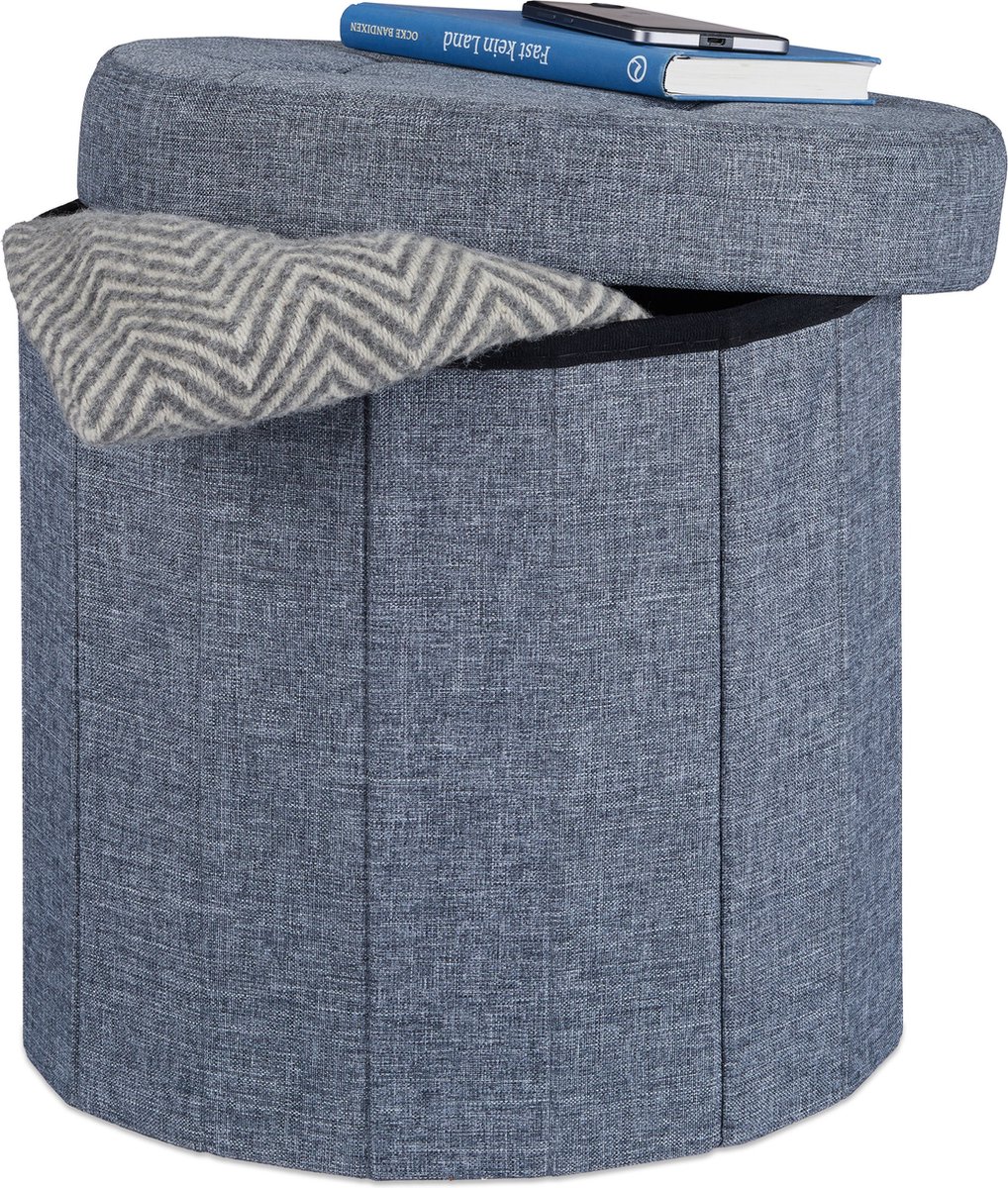 zitkruk met opslagruimte - 38 x 38 x 38 cm - rond - gepolsterd - donkergrijs