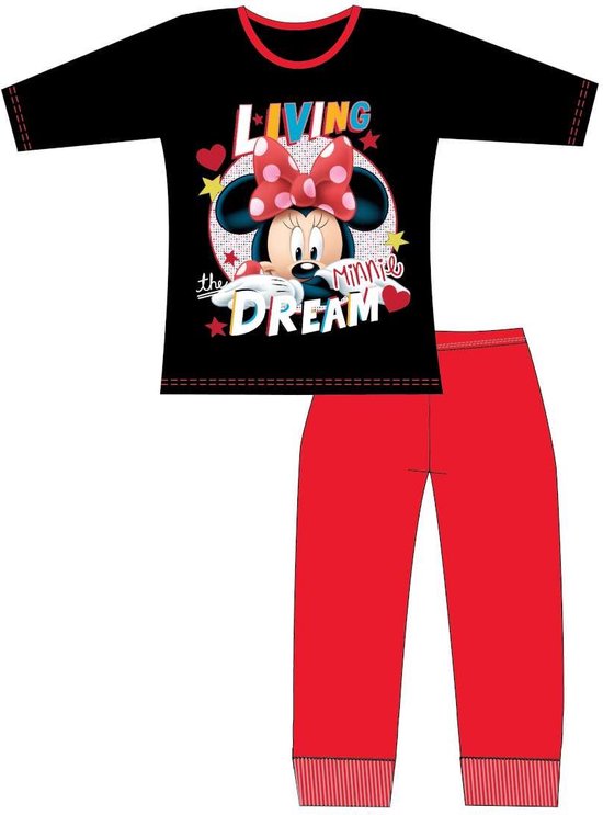 Minnie Mouse pyjama - maat 140 - Living the dream pyjamaset - zwart / rood