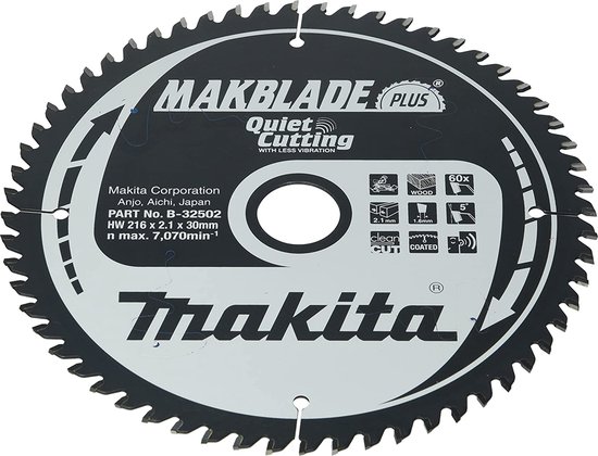 Makita B-32502 MAKBLADE PLUS table, lame de scie à tronçonner et à onglet-216x30 mm 60T