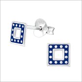 Aramat jewels ® - Zilveren kinder oorbellen vierkant donker blauw emaille 5mm