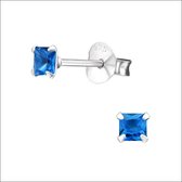 Aramat jewels ® - Zilveren zirkonia oorbellen vierkant topaas blauw 3mm